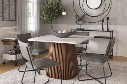 Kendall Square Top Dining Table, White Marble, Solid Wood