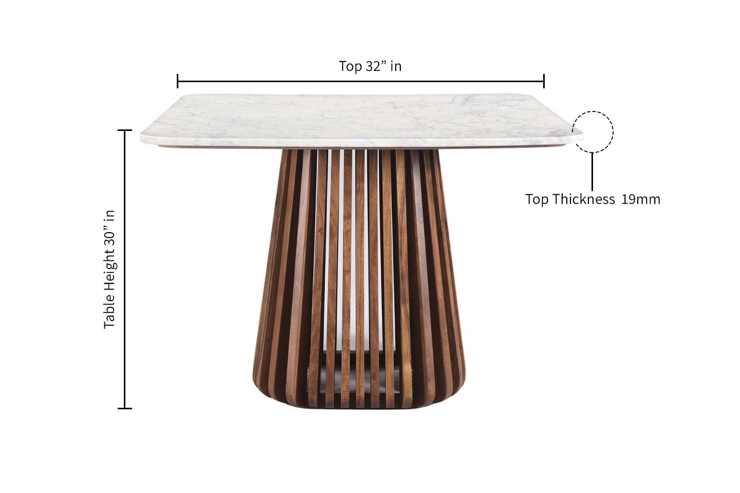 Kendall Square Top Dining Table, White Marble, Solid Wood