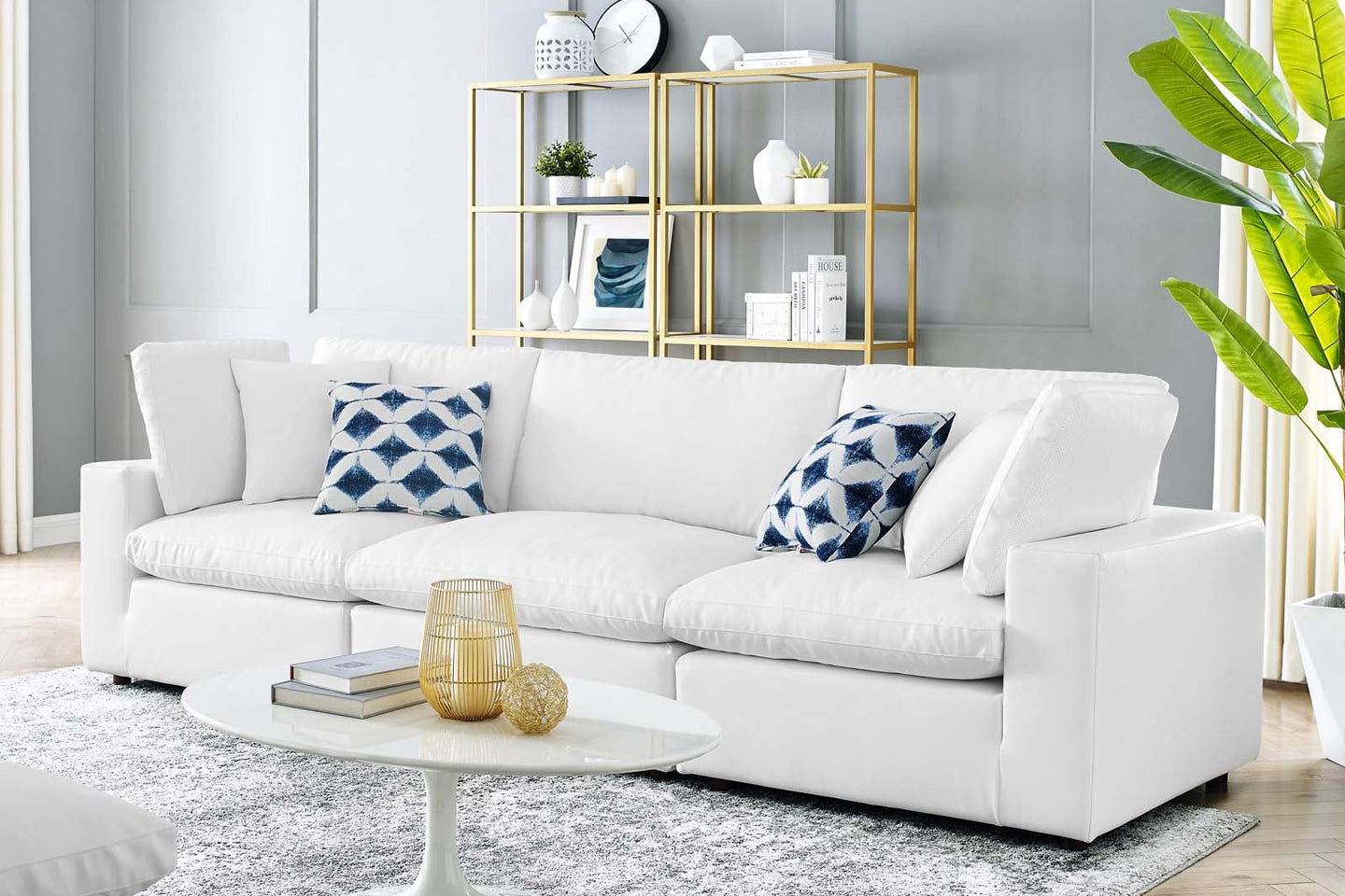 Haven Deep Seat Sectional Sofa 3 Seater White Imitation Leather