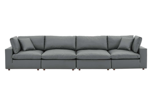 Commix Deep Seat Sectional Sofa, 4 Seater, Gray Imitation Leather