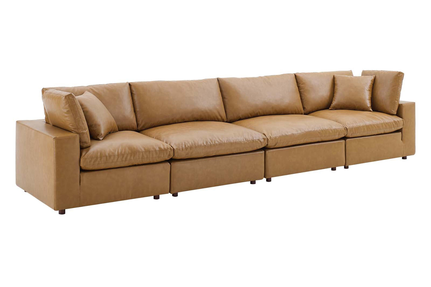 Haven Deep Seat Sectional Sofa 4 Seater Tan Imitation Leather Modholic India