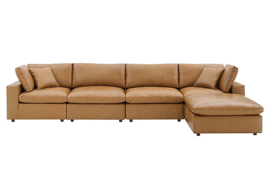 Commix Deep Seat Sectional Sofa With Ottoman, 4 Seater, Tan Imitation Leather