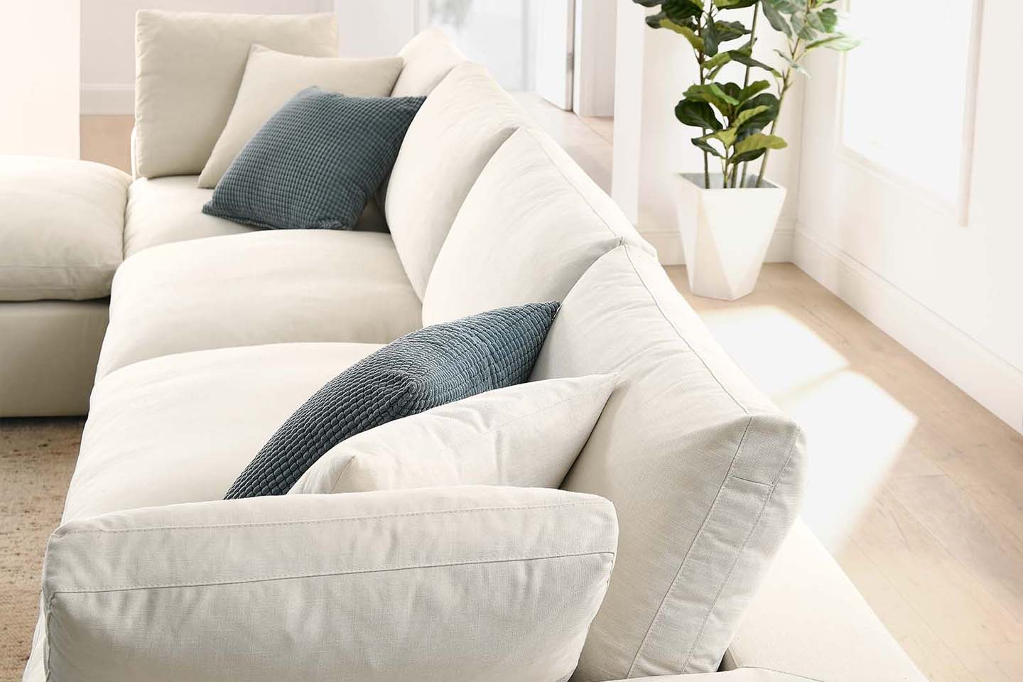 Haven Deep Seat Sectional Sofa With Ottoman 4 Seater Light Beige