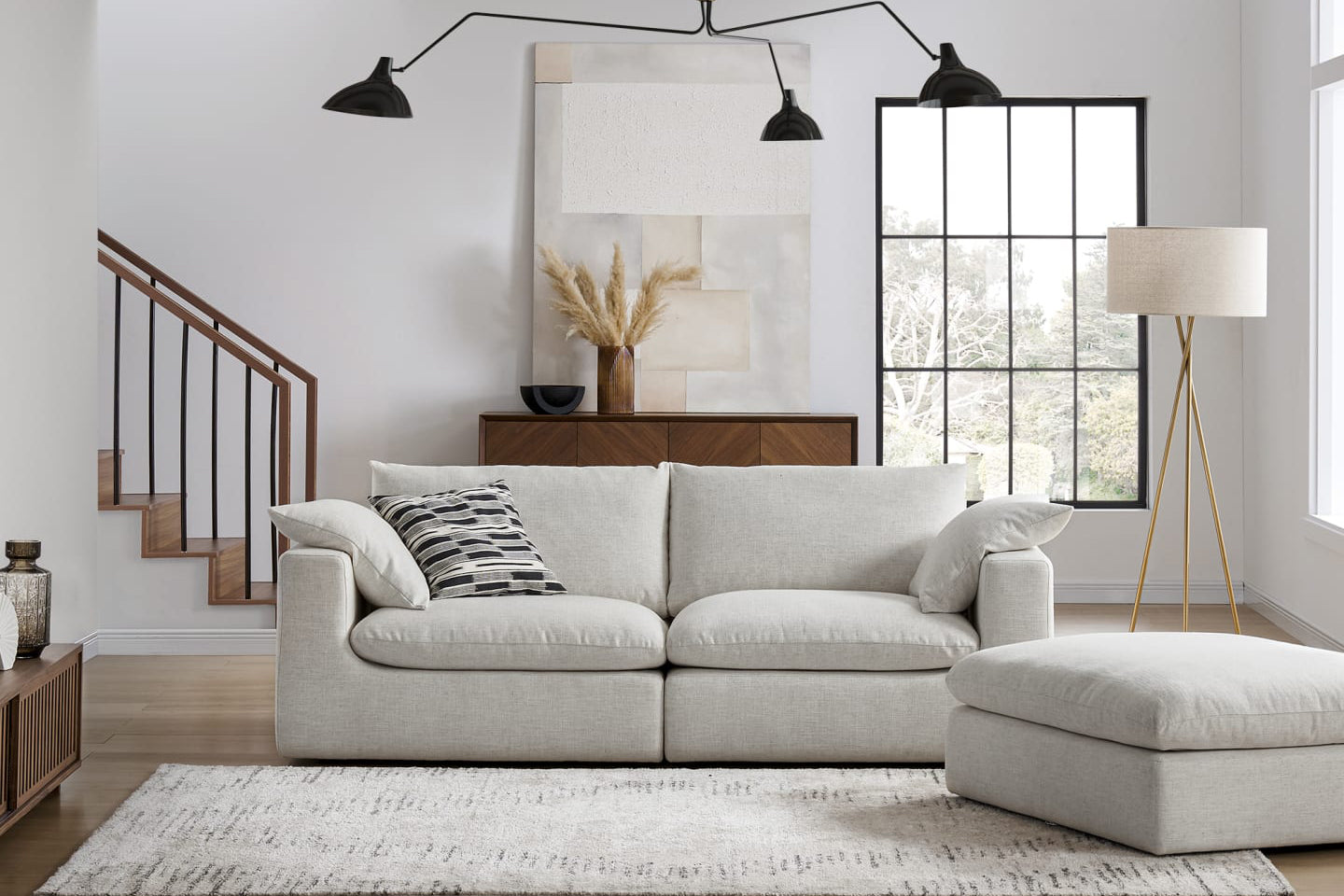 Dawson Sofa With Ottoman, 2 Seater, Ivory