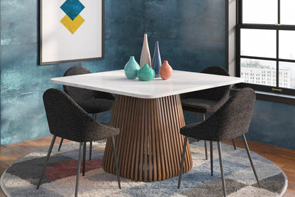 Kendall Square Top Dining Table, White Marble, Solid Wood
