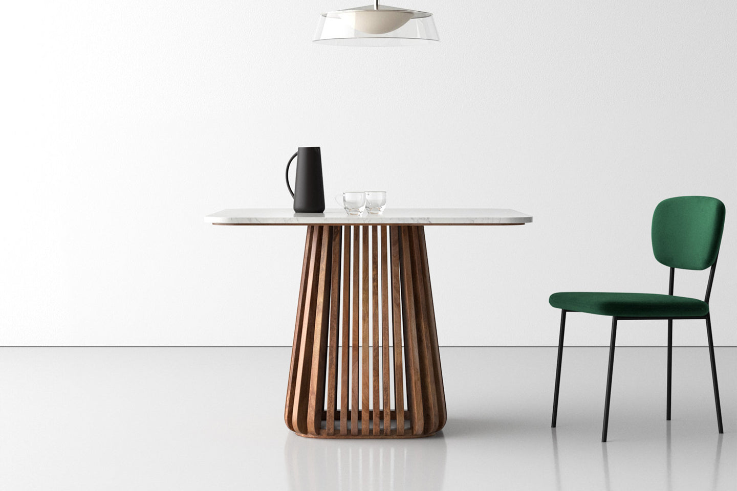 Kendall Square Top Dining Table, White Marble, Solid Wood
