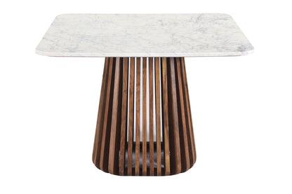 Kendall Square Top Dining Table, White Marble, Solid Wood