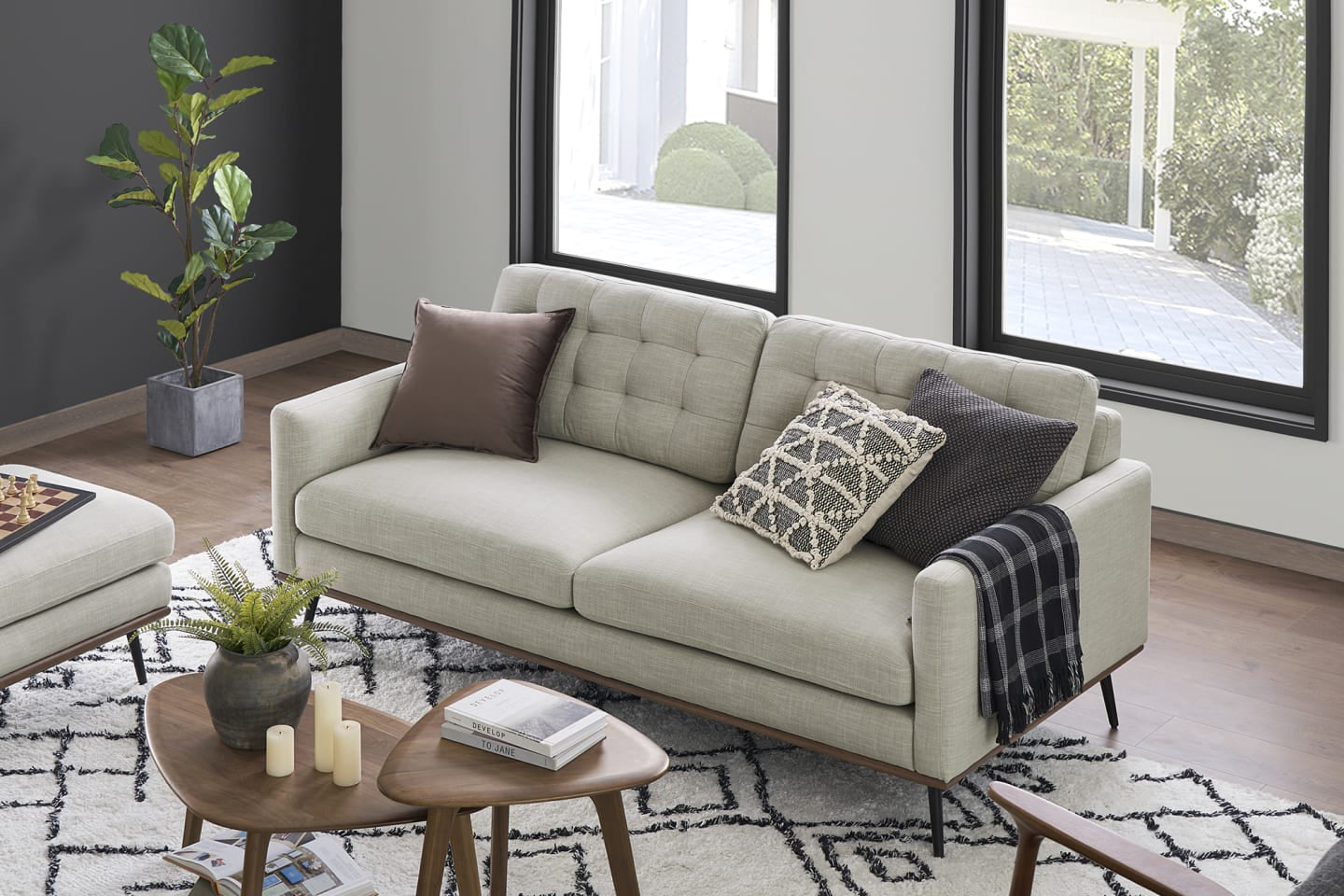 Loft Sofa With Ottoman, 2 Seater, Beige