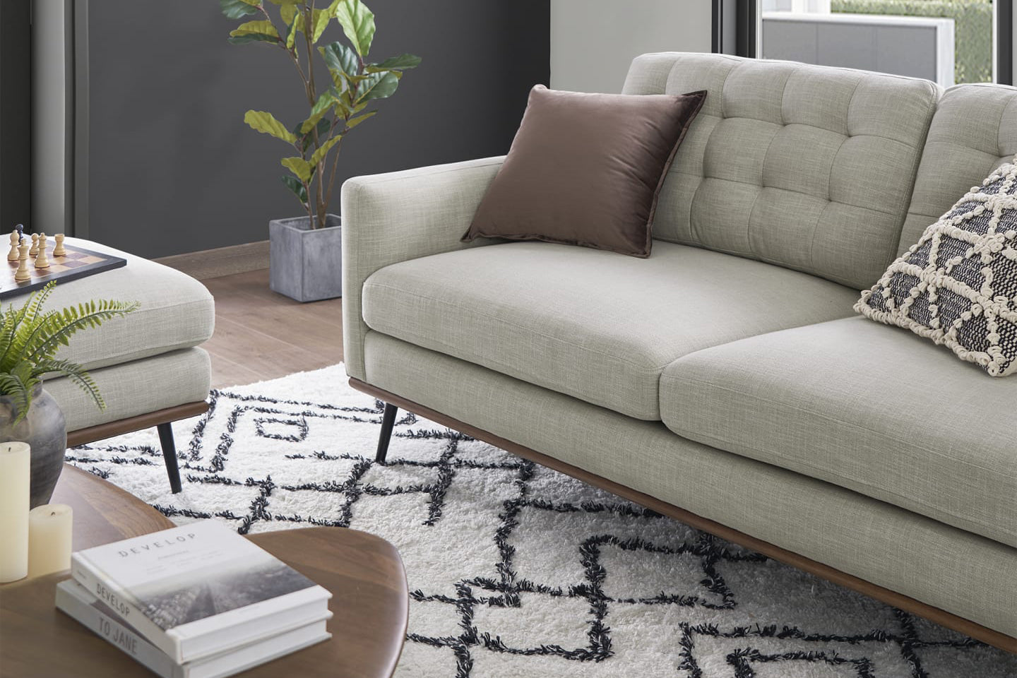 Loft Sofa With Ottoman, 2 Seater, Beige